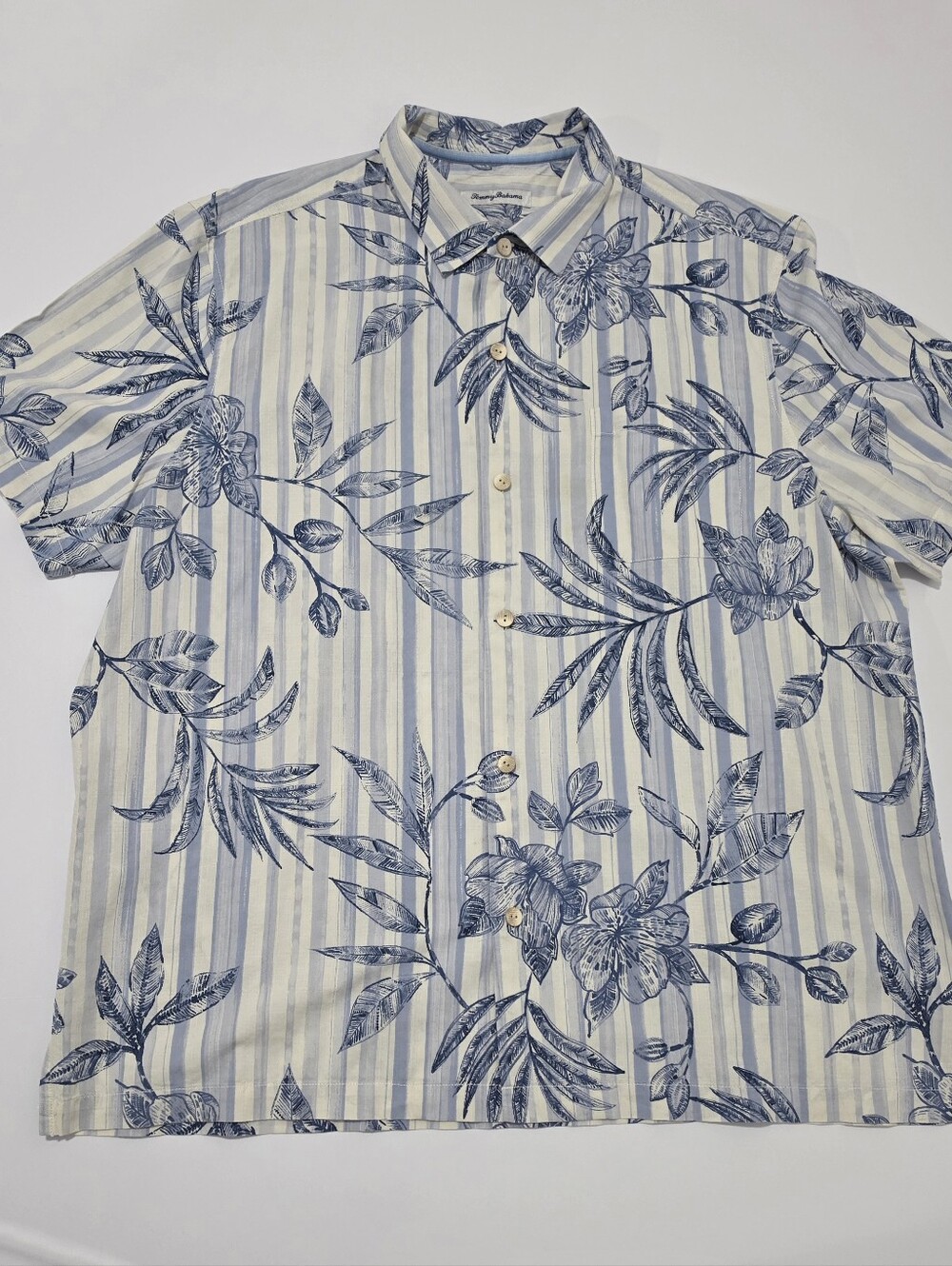 Tommy Bahama Light Blue and White Floral Stripe Button-Down Shirt